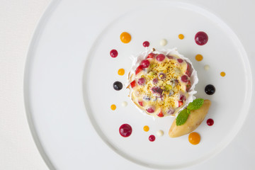Beautiful elegant colorful dessert in a plate