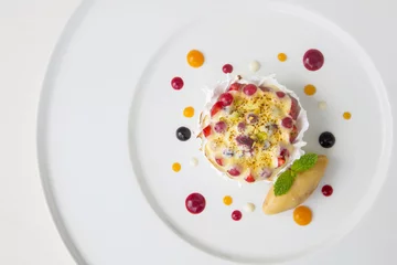 Gardinen Beautiful elegant colorful dessert in a plate © triocean