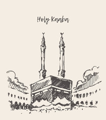 Holy Kaaba Mecca Saudi Arabia muslim drawn sketch