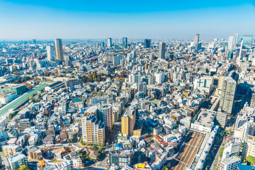 Fototapeta na wymiar Asia Business concept for real estate and corporate construction - panoramic modern city skyline aerial view of tokyo under blue sky in Tokyo, Japan
