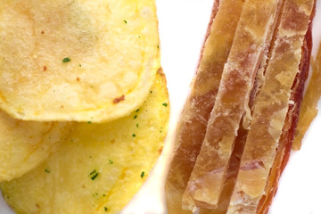 Red dried fish on white background