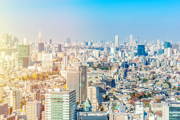 Fototapeta na wymiar Asia Business concept for real estate and corporate construction - panoramic modern city skyline aerial view of Shinjuku area under blue sky in Tokyo, Japan