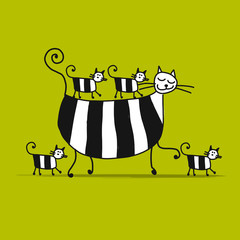 Mother cat with kittens, sketch for your design