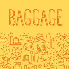 Various types of baggage for travel and tourism in a linear style.
