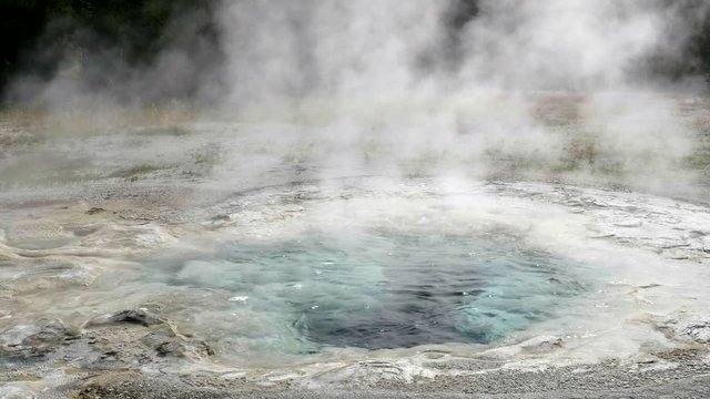 aquamarine colored water of spasmodic geyser in yellowstone national park, usa
