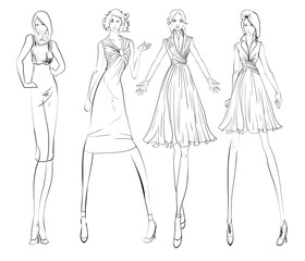 SKETCH. fashion girl. Hand-drawn fashion model. Vector illustration.