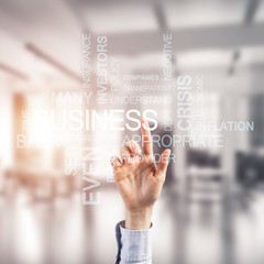 Concept of modern business with palm choocing on of keywords for