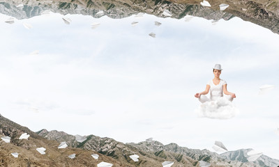 Young woman keeping mind conscious.