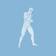 Boxer. Fighting Man. 3D Model of Man. Polygonal Design. Sport Symbol. Vector Illustration.