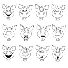 Set of pig's emotions