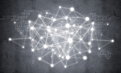 Lines and dots as networking idea drawn on cement background