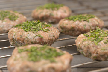 minced meat on a wooden board. 