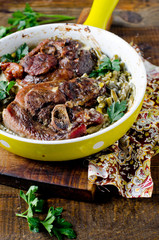 Turkey steak baked with green beans and cream
