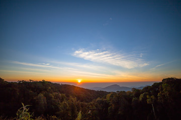 Fototapeta premium Doi Intanon is a landmark on the highest mountain of Thailand in Chiang Mia province. Many tourists will visit beautiful scenery of sunrise and mist. the weather always cool