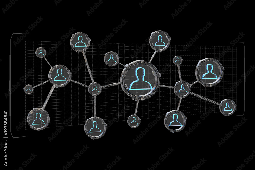 Poster network connection with people linked each other in technology wheel - 3d render