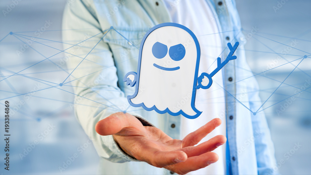 Poster businessman holding a meltdown and spectre processor attack with network connection - 3d render