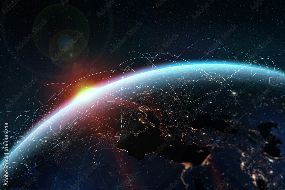 Fototapete global network. a picture from the space of the planet earth. globalization concept. elements of thi