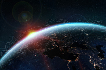 Global network. A picture from the space of the planet Earth. Globalization concept. Elements of this image are furnished by NASA