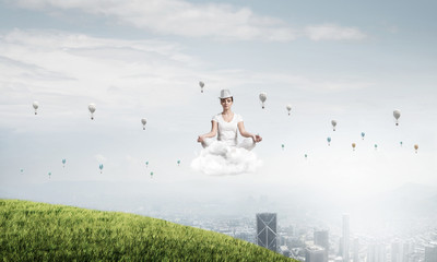 Young woman keeping mind conscious.