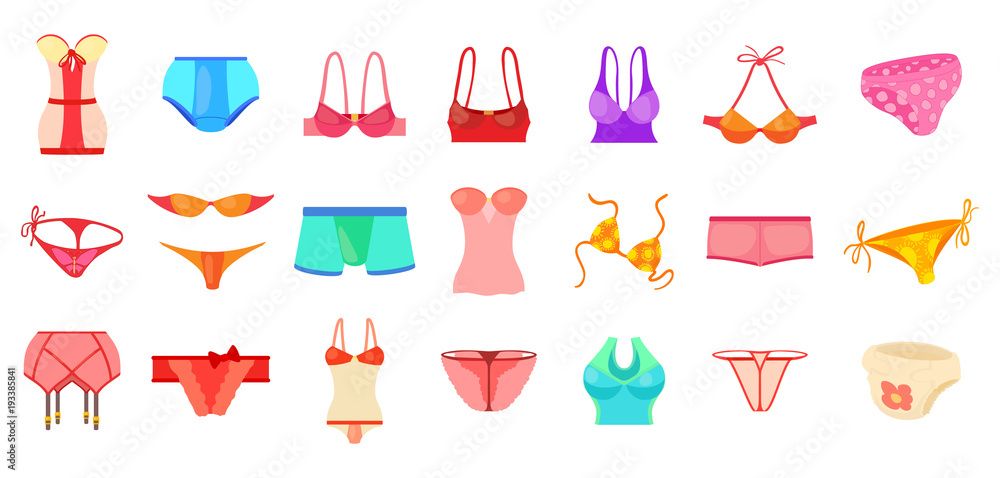 Wall mural underwear icon set, cartoon style