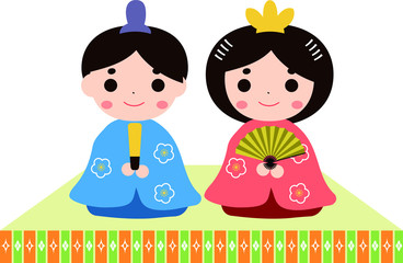 Japanese Dolls sitting on tatami.eps - obrazy, fototapety, plakaty