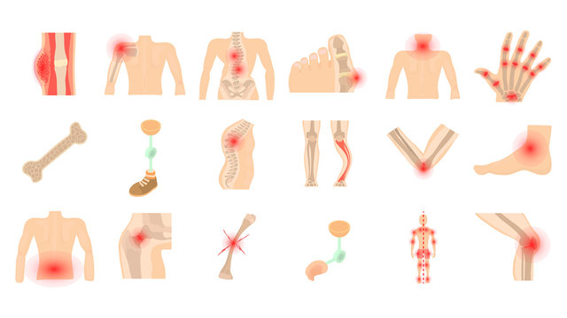 Human bones icon set, cartoon style