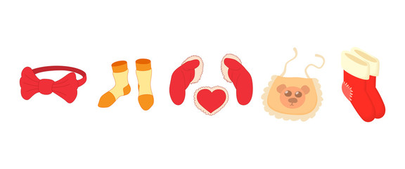 Clothes element icon set, cartoon style