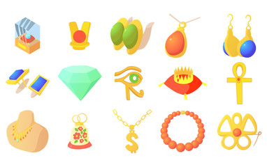 Jewerly icon set, cartoon style