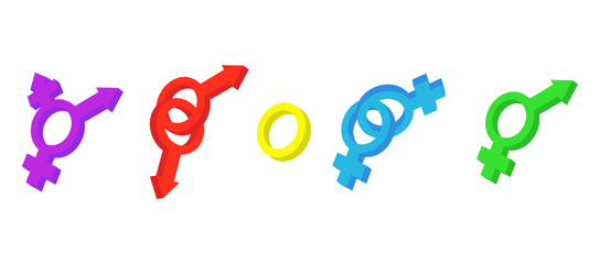 Gender sign icon set, cartoon style