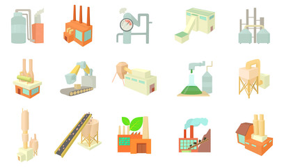 Factory icon set, cartoon style