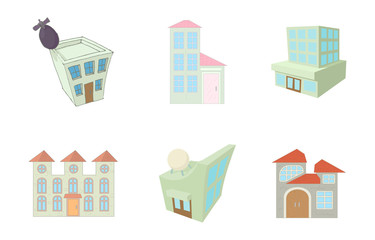 Fototapeta premium Sky buildings icon set, cartoon style