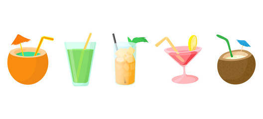 Cocktail icon set, cartoon style