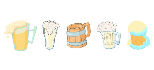 Beer glass icon set, cartoon style