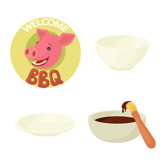 Plate icon set, cartoon style