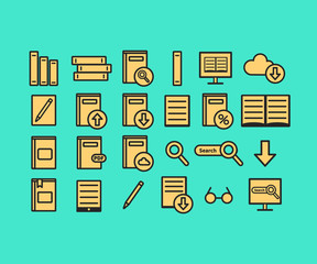 Library vector icons set. Books. Vector illustration isolated on background