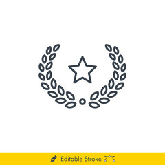 Star Laurel Wreath (Wheat) Icon / Vector - In Line / Stroke Design