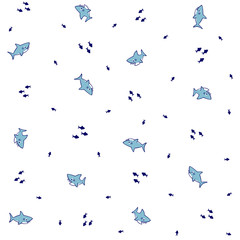 seamless background with cute funny sharks and little fishes under the sea, design for children