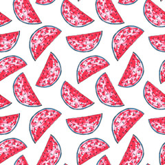 Watermelon slices. Seamless pattern. Summer fresh background
