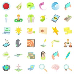 Broadcasting organization icons set, cartoon style