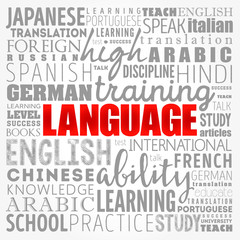 LANGUAGE word cloud collage, education business concept