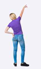 Back view of  pointing woman.