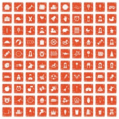 100 child center icons set grunge orange