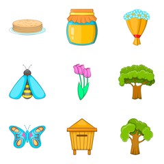 Bee honey icons set, cartoon style