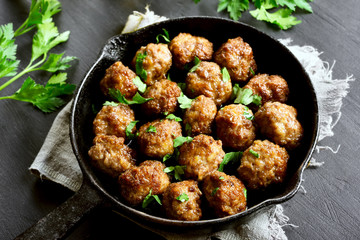 Meatballs in frying pan