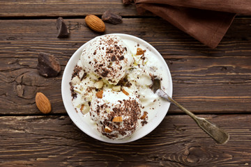 Vanilla chocolate ice cream with nuts