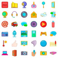 News bulletin icons set, cartoon style