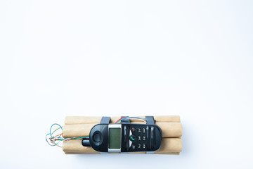 Remote bomb isolated on white background, empty space for text.