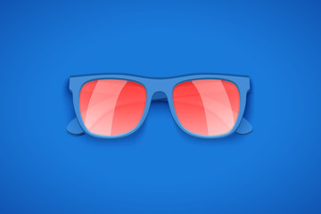 Blue sunglasses on blue background. Summer vacation or shopping sale creative advertisement. Editable Vector Illustration