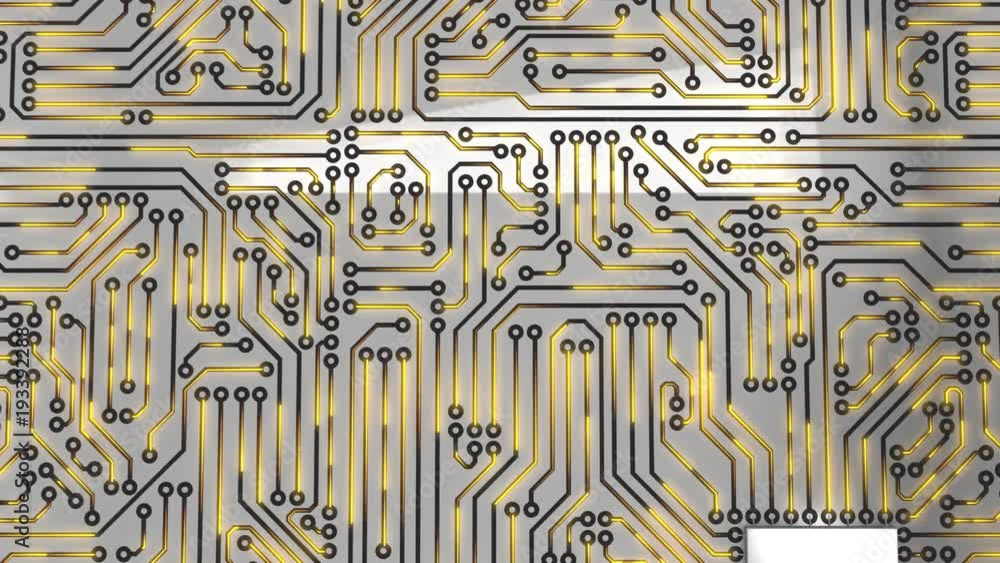 Poster seamless looping 3d animated bright orange computer circuit board in 4k resolution