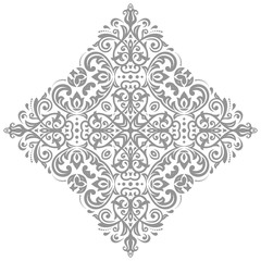 Oriental vector pattern with silver arabesques and floral elements. Traditional classic ornament. Vintage pattern with arabesques